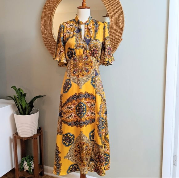Zara Dresses Zara Golden Yellow Paisley Print Dress Poshmark
